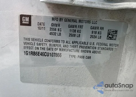 2012 Chevrolet Volt from USA, damaged, VIN 1G1RB6E46CU107866